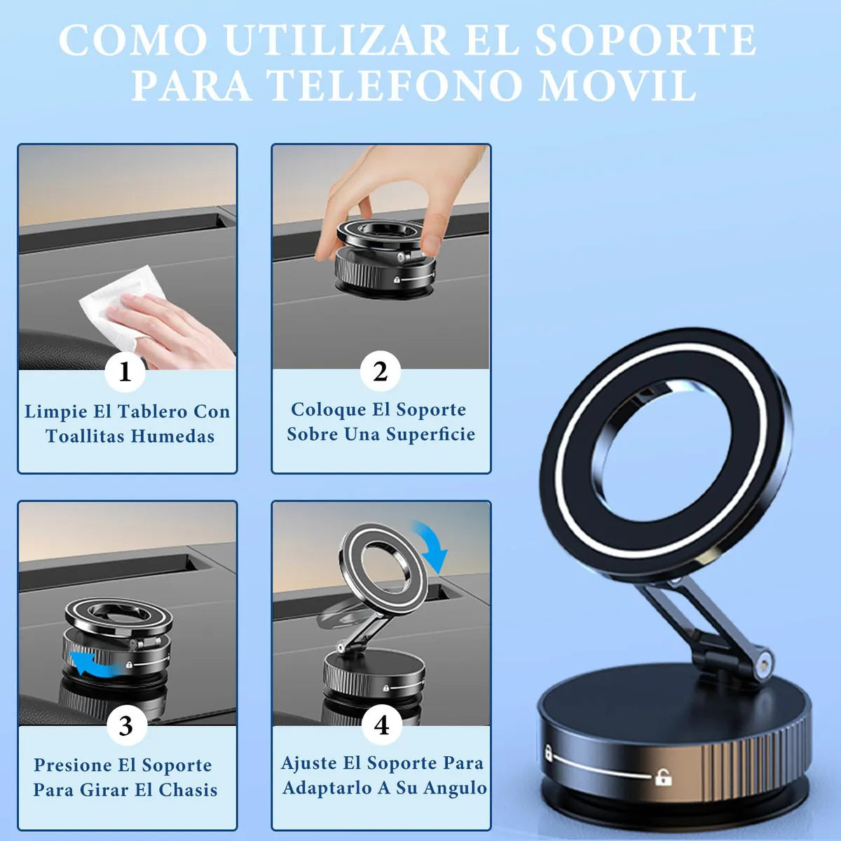 Soporte Celular Magnético con Ventosa - Rotación 360° - Sin Adhesivos - Compatible con Todos los Celulares